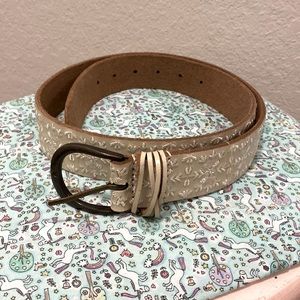 Leather Lucky Brand Cream Embroidered Belt M
